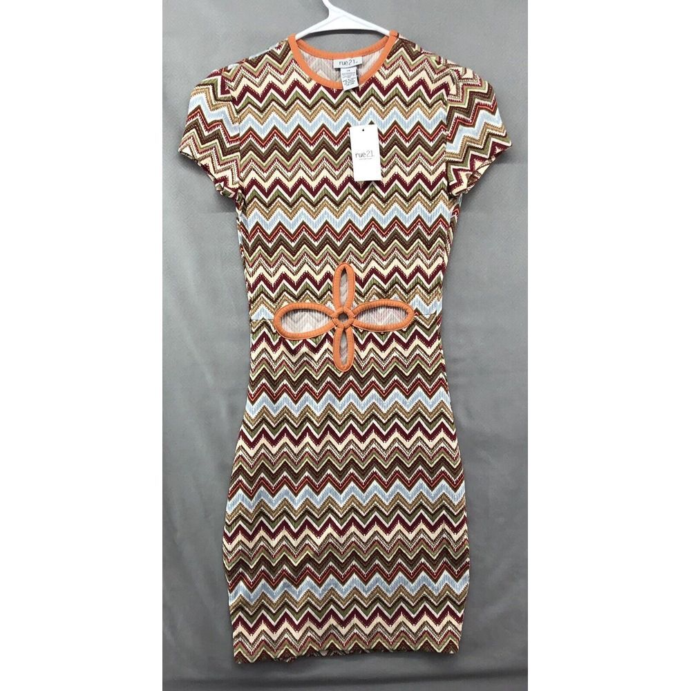 New Rue 21 Short Sleeve Multicolor Dress Young Adult Size M Women Casual